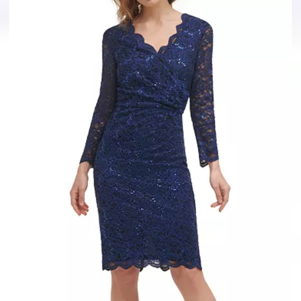 Jessica Howard Navy Cocktail Blue Lace Dress 16